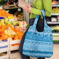 Hawaiian Hibiscus Honu Grocery Bag Blue Mele Kalikimaka Palaka Spirit - Polynesian Pride