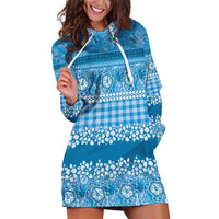 Hawaiian Hibiscus Honu Hoodie Dress Blue Mele Kalikimaka Palaka Spirit - Polynesian Pride