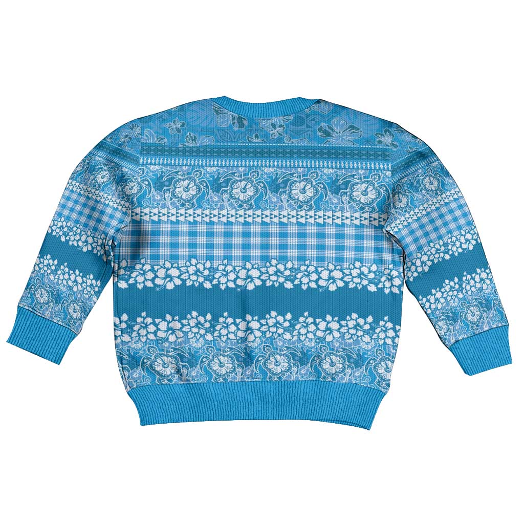 Hawaiian Hibiscus Honu Kid Ugly Christmas Sweater Blue Mele Kalikimaka Palaka Spirit - Polynesian Pride