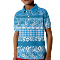 Hawaiian Hibiscus Honu Kid Polo Shirt Blue Mele Kalikimaka Palaka Spirit - Polynesian Pride