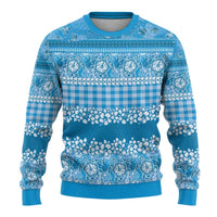 Hawaiian Hibiscus Honu Ugly Christmas Sweater Blue Mele Kalikimaka Palaka Spirit - Polynesian Pride