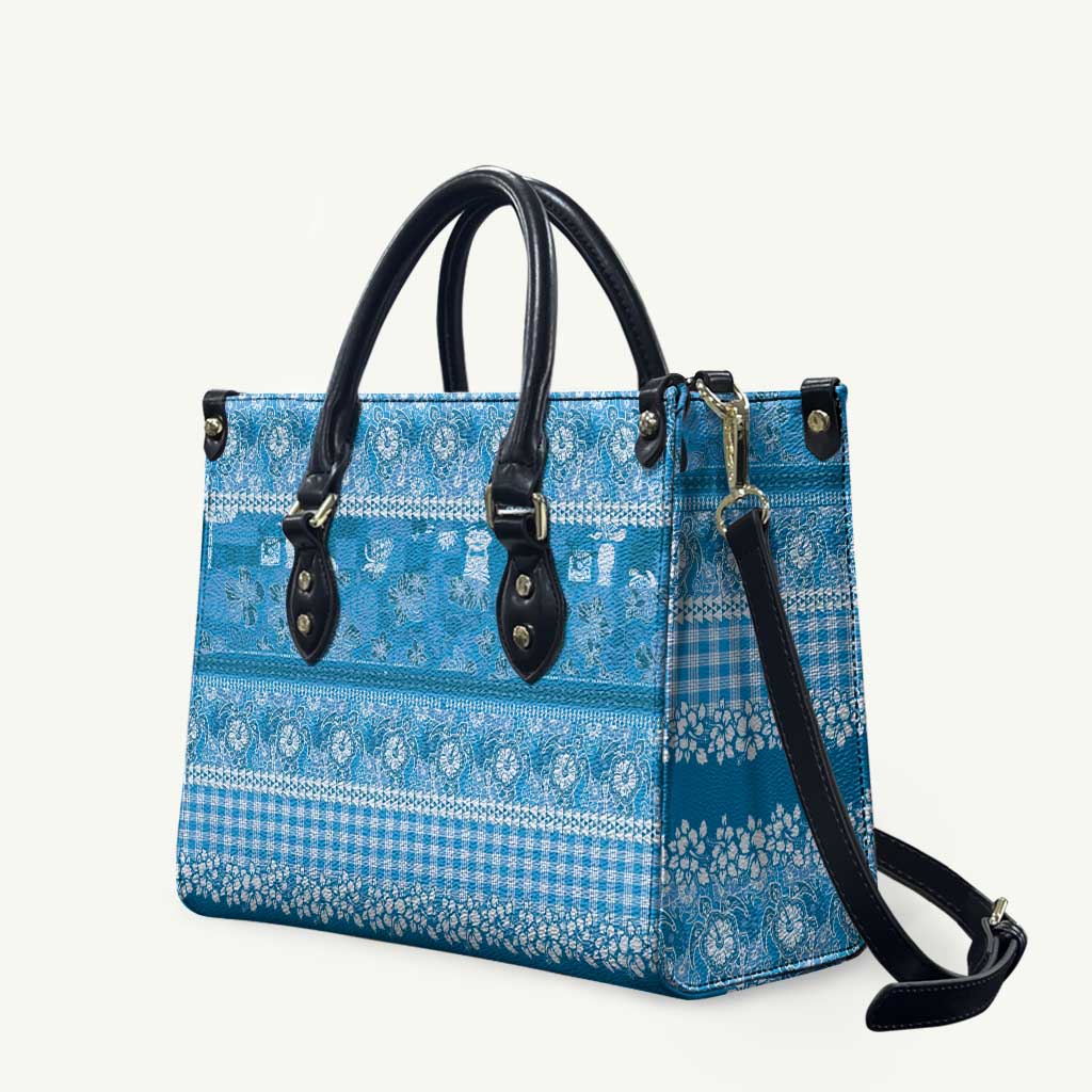 Hawaiian Hibiscus Honu Leather Bag Blue Mele Kalikimaka Palaka Spirit - Polynesian Pride