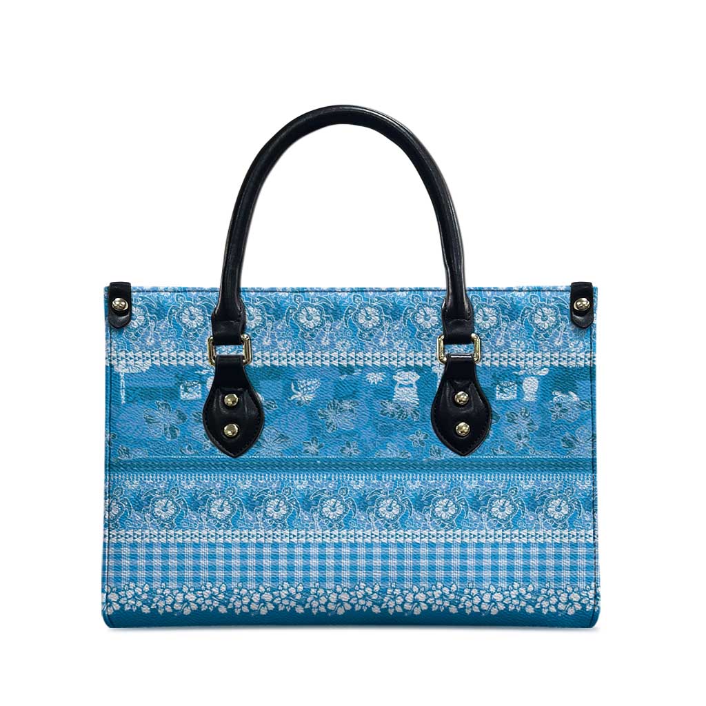 Hawaiian Hibiscus Honu Leather Bag Blue Mele Kalikimaka Palaka Spirit - Polynesian Pride