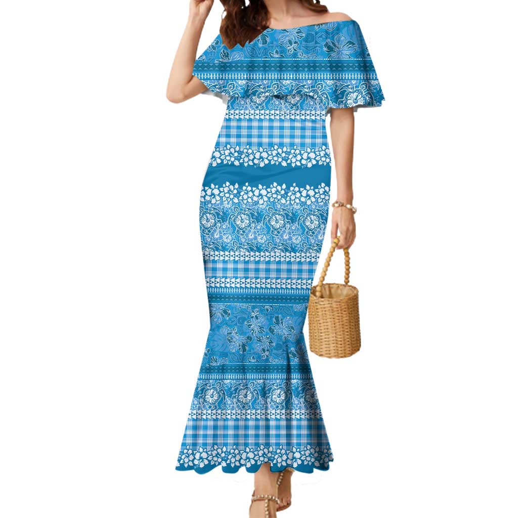 Hawaiian Hibiscus Honu Mermaid Dress Blue Mele Kalikimaka Palaka Spirit - Polynesian Pride