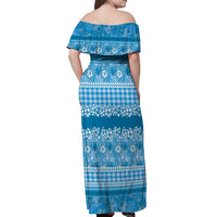 Hawaiian Hibiscus Honu Off Shoulder Maxi Dress Blue Mele Kalikimaka Palaka Spirit - Polynesian Pride