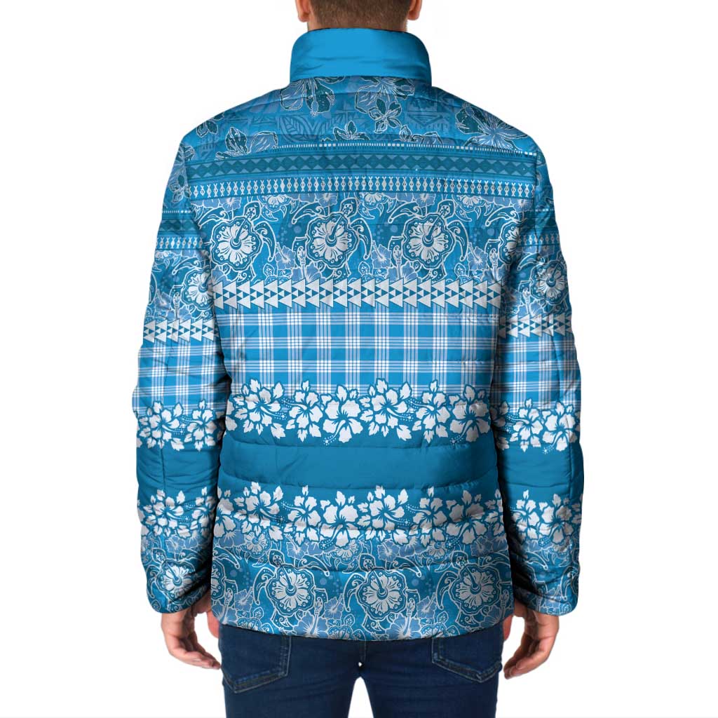 Hawaiian Hibiscus Honu Padded Jacket Blue Mele Kalikimaka Palaka Spirit - Polynesian Pride