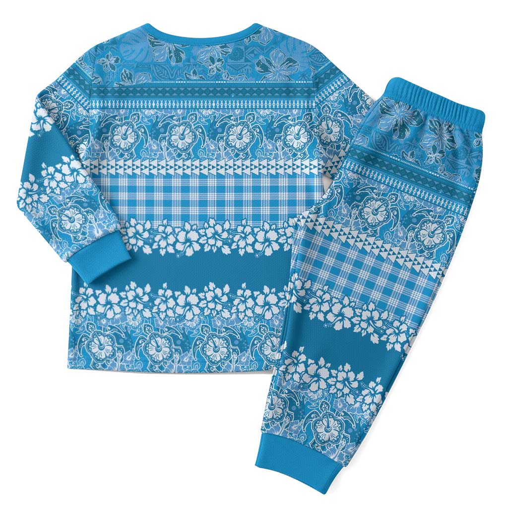 Hawaiian Hibiscus Honu Christmas Pajama Set Blue Mele Kalikimaka Palaka Spirit - Polynesian Pride