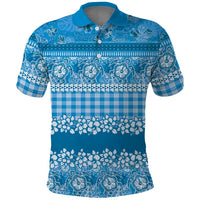 Hawaiian Hibiscus Honu Polo Shirt Blue Mele Kalikimaka Palaka Spirit - Polynesian Pride