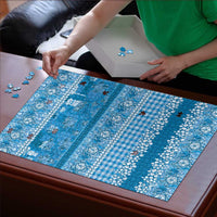 Hawaiian Hibiscus Honu Puzzle Blue Mele Kalikimaka Palaka Spirit - Polynesian Pride