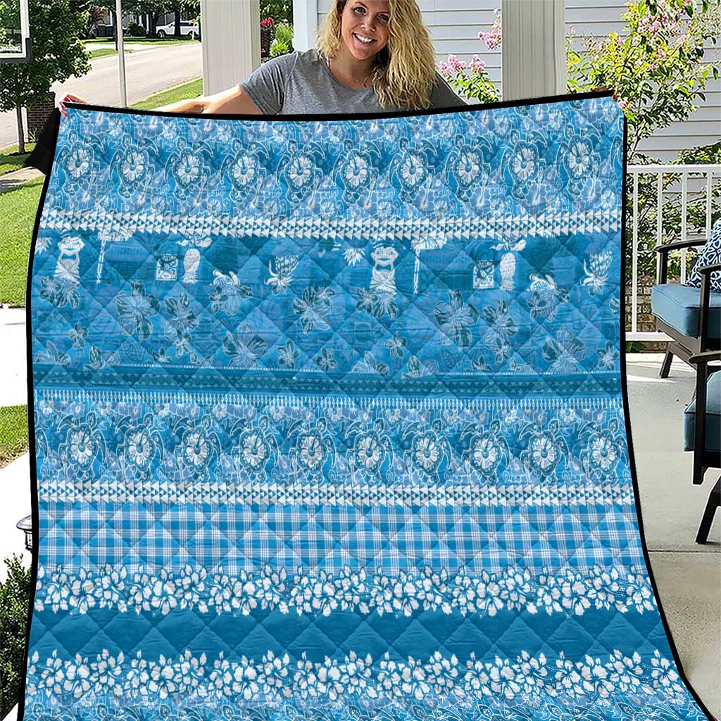 Hawaiian Hibiscus Honu Quilt Blue Mele Kalikimaka Palaka Spirit - Polynesian Pride
