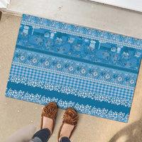 Hawaiian Hibiscus Honu Rubber Doormat Blue Mele Kalikimaka Palaka Spirit - Polynesian Pride