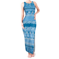 Hawaiian Hibiscus Honu Tank Maxi Dress Blue Mele Kalikimaka Palaka Spirit - Polynesian Pride
