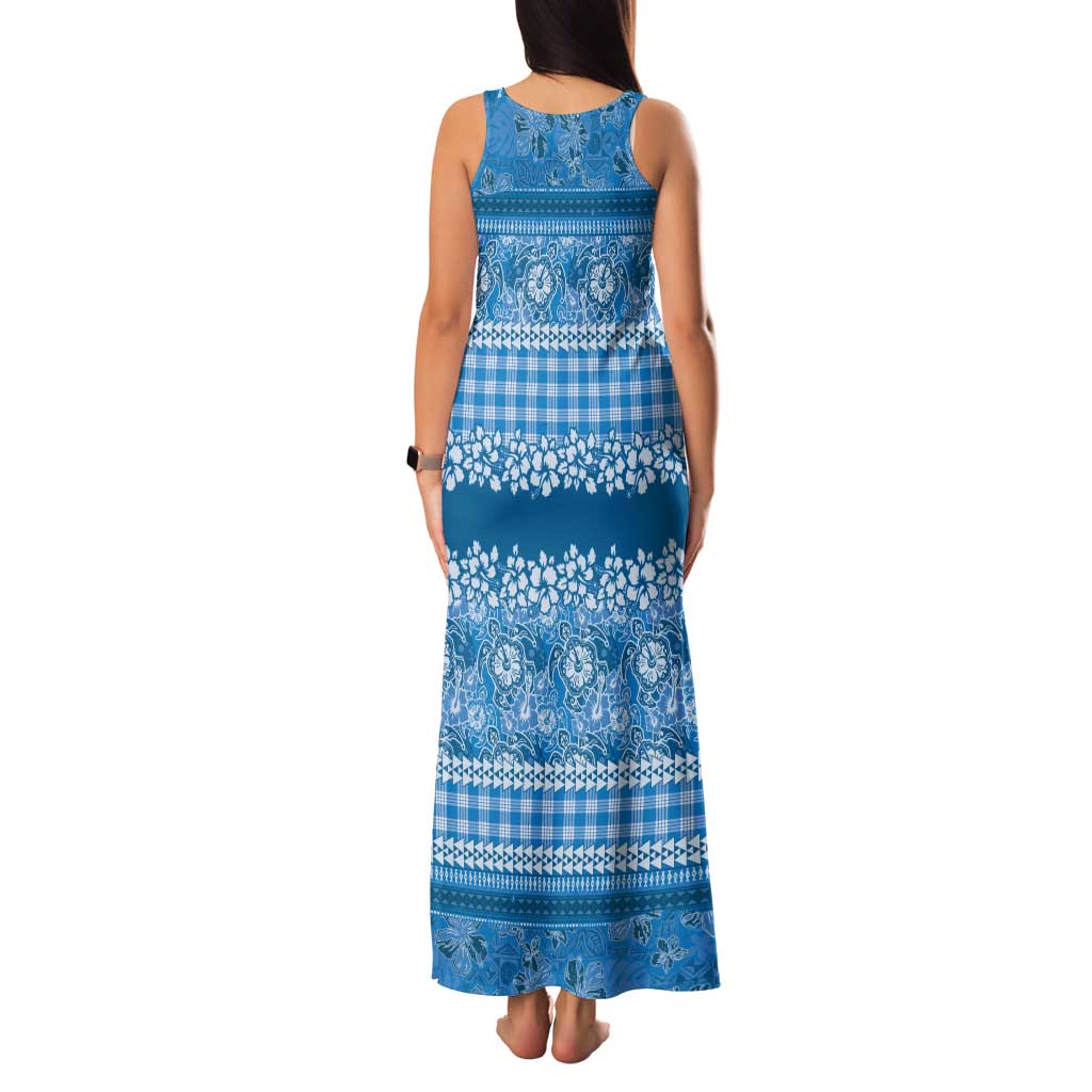 Hawaiian Hibiscus Honu Tank Maxi Dress Blue Mele Kalikimaka Palaka Spirit - Polynesian Pride