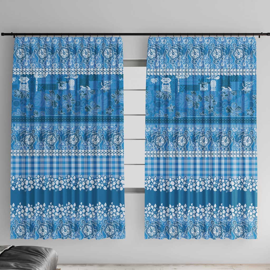 Hawaiian Hibiscus Honu Window Curtain Blue Mele Kalikimaka Palaka Spirit - Polynesian Pride