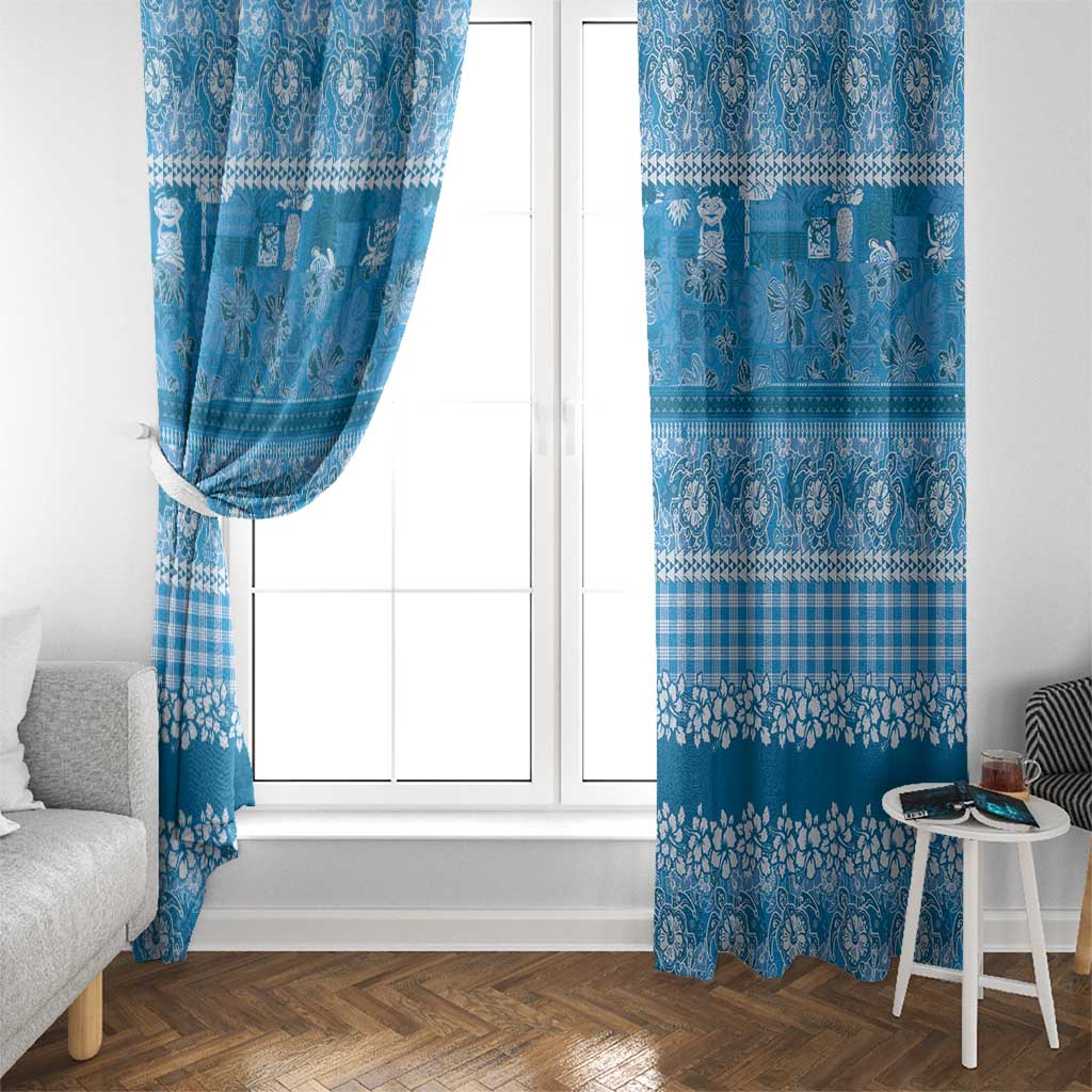 Hawaiian Hibiscus Honu Window Curtain Blue Mele Kalikimaka Palaka Spirit - Polynesian Pride