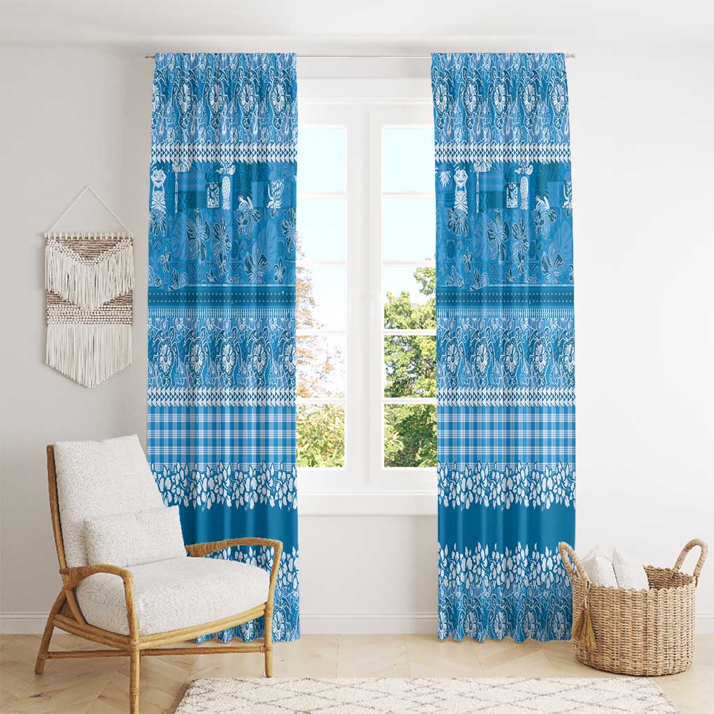 Hawaiian Hibiscus Honu Window Curtain Blue Mele Kalikimaka Palaka Spirit - Polynesian Pride