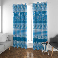Hawaiian Hibiscus Honu Window Curtain Blue Mele Kalikimaka Palaka Spirit - Polynesian Pride