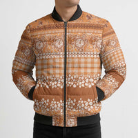 Hawaiian Hibiscus Honu Bomber Puffer Jacket Gold Mele Kalikimaka Palaka Spirit - Polynesian Pride