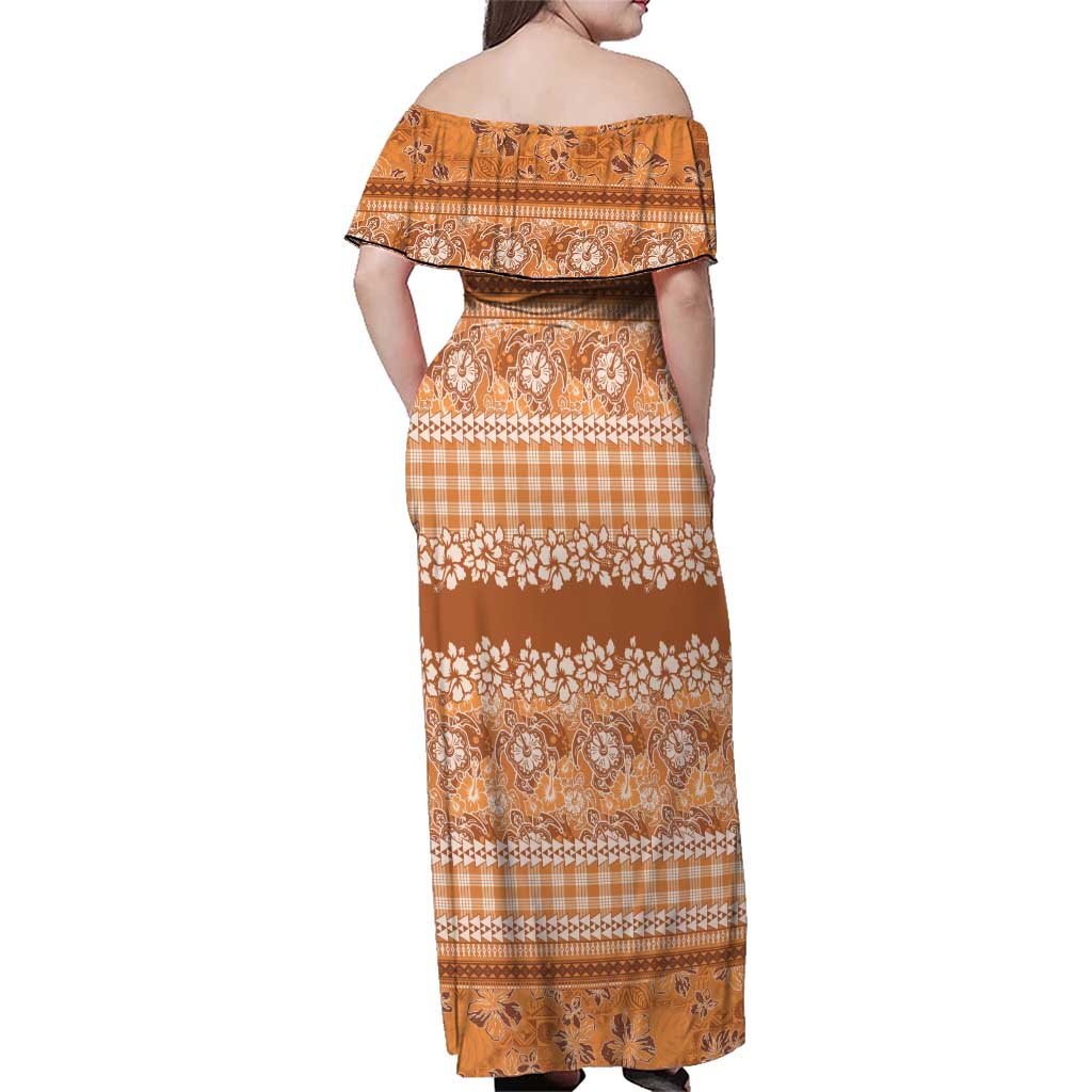 Hawaiian Hibiscus Honu Family Matching Off Shoulder Maxi Dress and Hawaiian Shirt Gold Mele Kalikimaka Palaka Spirit - Polynesian Pride