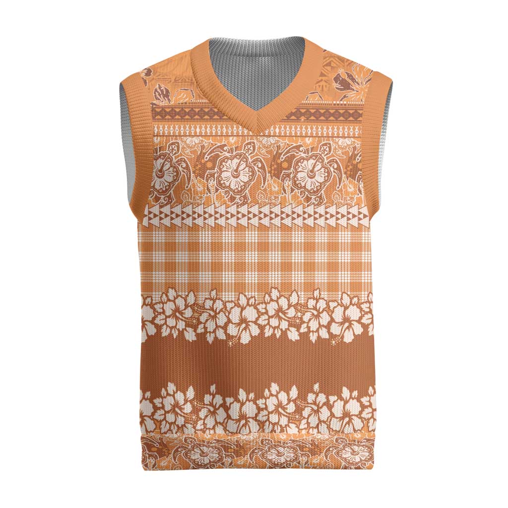 Hawaiian Hibiscus Honu Christmas Knitted V-Neck Vest Gold Mele Kalikimaka Palaka Spirit - Polynesian Pride