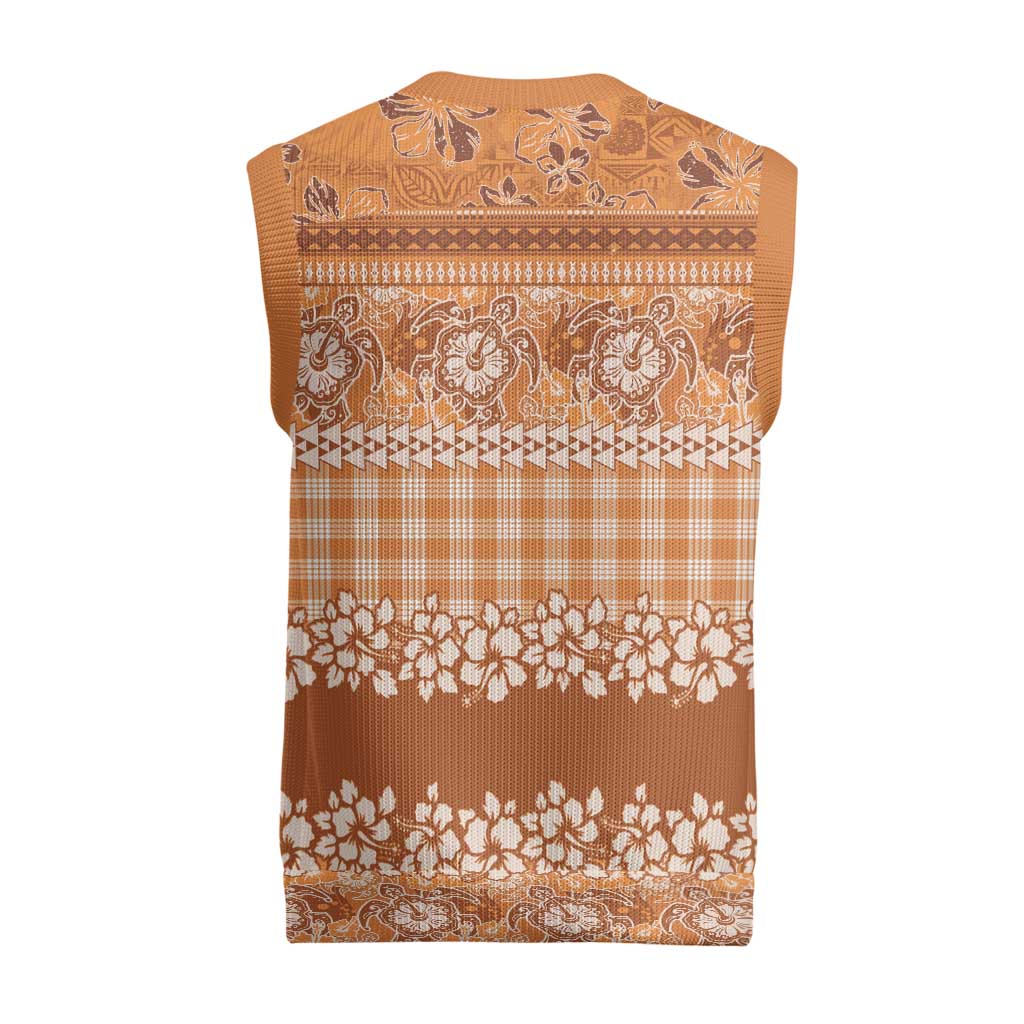 Hawaiian Hibiscus Honu Christmas Knitted V-Neck Vest Gold Mele Kalikimaka Palaka Spirit - Polynesian Pride