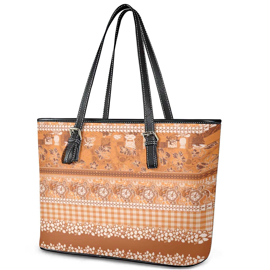 Hawaiian Hibiscus Honu Leather Tote Bag Gold Mele Kalikimaka Palaka Spirit - Polynesian Pride