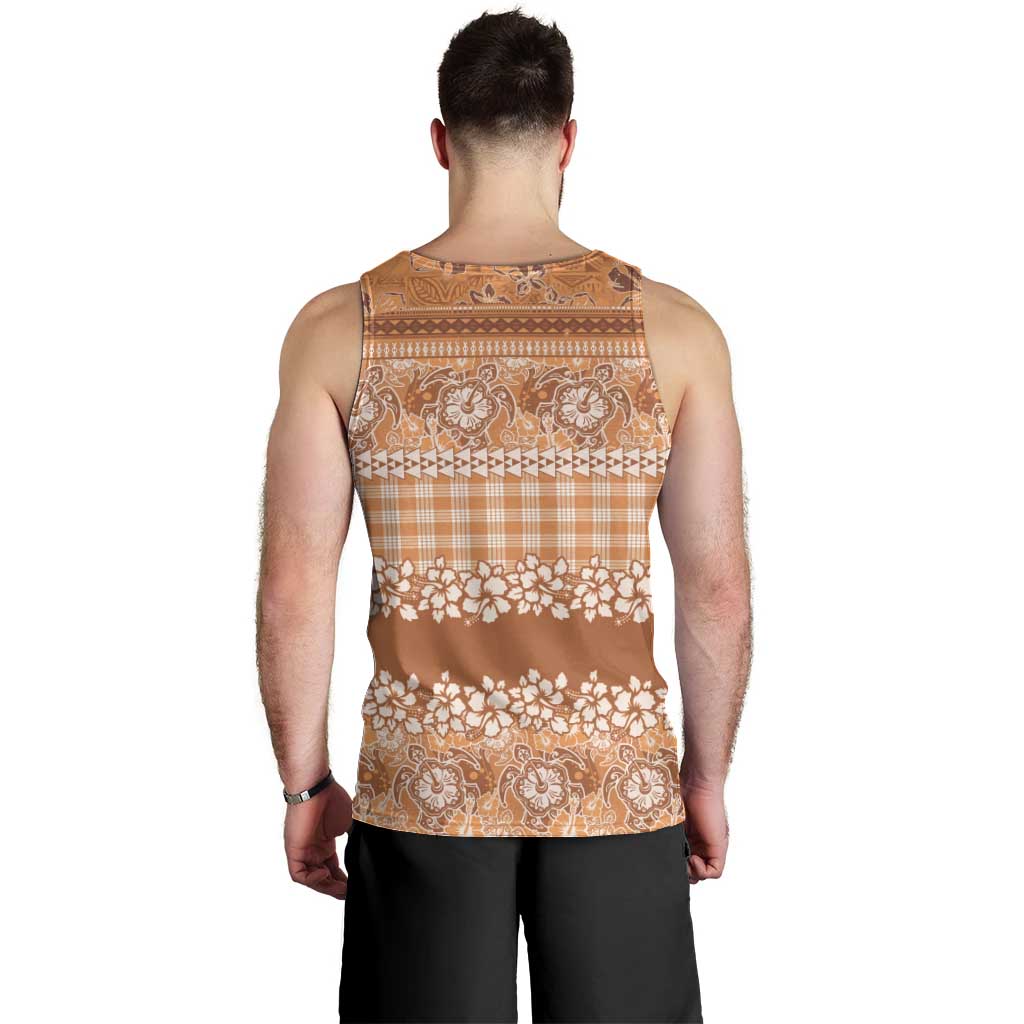 Hawaiian Hibiscus Honu Men Tank Top Gold Mele Kalikimaka Palaka Spirit - Polynesian Pride