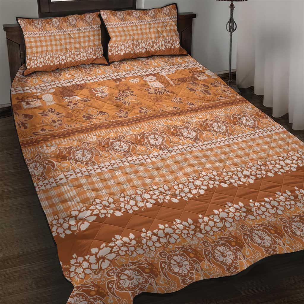 Hawaiian Hibiscus Honu Quilt Bed Set Gold Mele Kalikimaka Palaka Spirit - Polynesian Pride