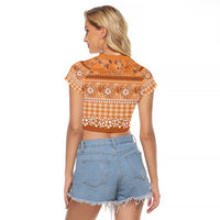 Hawaiian Hibiscus Honu Raglan Cropped T Shirt Gold Mele Kalikimaka Palaka Spirit - Polynesian Pride