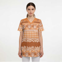 Hawaiian Hibiscus Honu Scrub Top Gold Mele Kalikimaka Palaka Spirit - Polynesian Pride