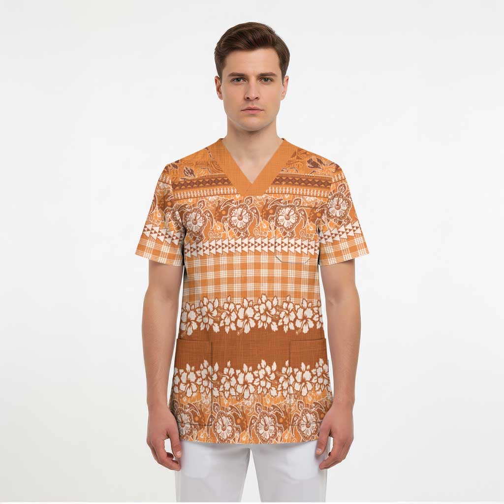 Hawaiian Hibiscus Honu Scrub Top Gold Mele Kalikimaka Palaka Spirit - Polynesian Pride