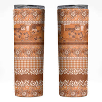 Hawaiian Hibiscus Honu Skinny Tumbler Gold Mele Kalikimaka Palaka Spirit - Polynesian Pride