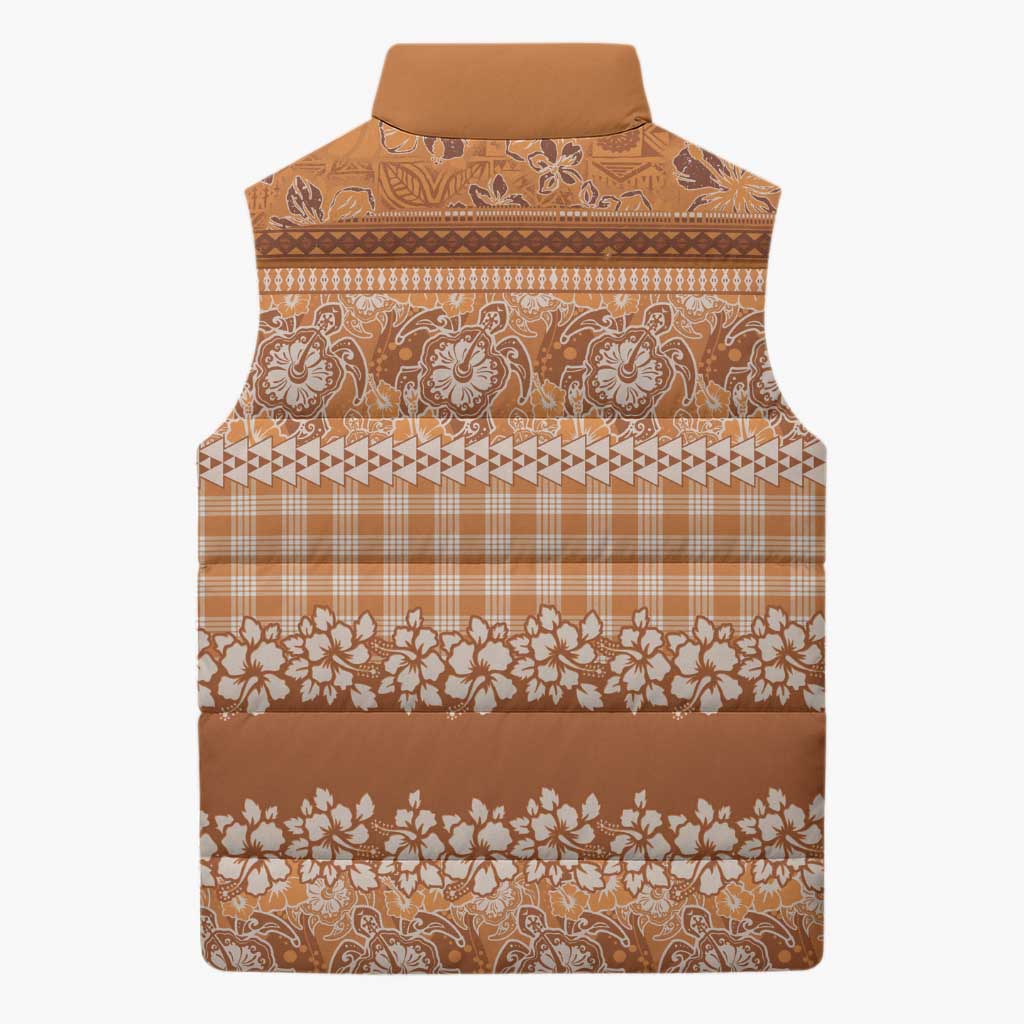 Hawaiian Hibiscus Honu Sleeveless Puffer Jacket Gold Mele Kalikimaka Palaka Spirit - Polynesian Pride