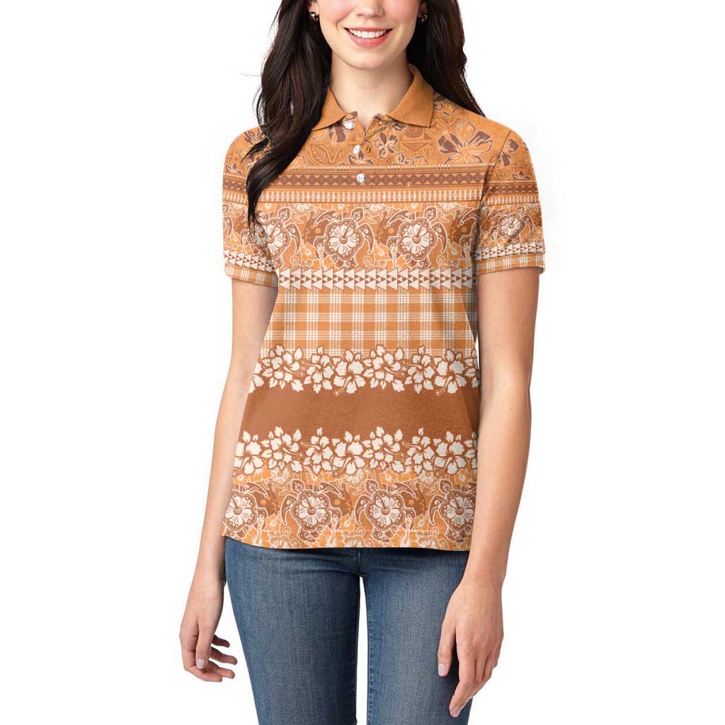Hawaiian Hibiscus Honu Women Polo Shirt Gold Mele Kalikimaka Palaka Spirit - Polynesian Pride