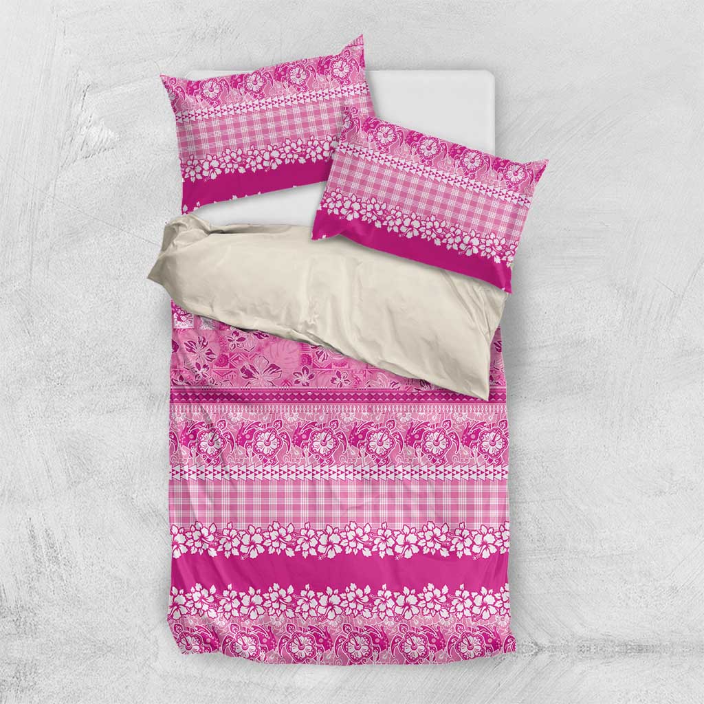 Hawaiian Hibiscus Honu Bedding Set Pink Mele Kalikimaka Palaka Spirit - Polynesian Pride