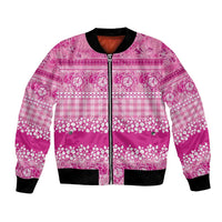 Hawaiian Hibiscus Honu Bomber Jacket Pink Mele Kalikimaka Palaka Spirit - Polynesian Pride