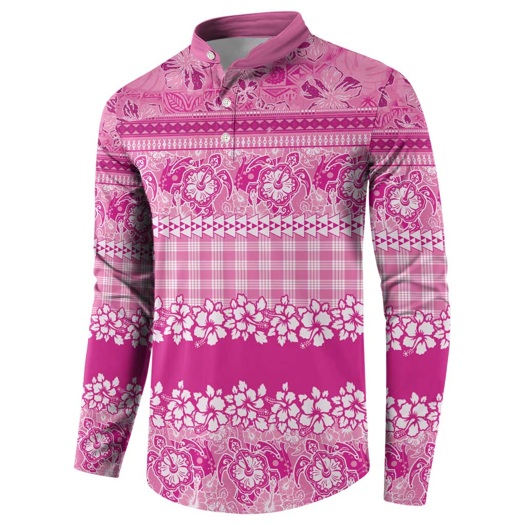 Hawaiian Hibiscus Honu Button Sweatshirt Pink Mele Kalikimaka Palaka Spirit - Polynesian Pride