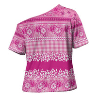 Hawaiian Hibiscus Honu Cross Shoulder Shirt Pink Mele Kalikimaka Palaka Spirit - Polynesian Pride