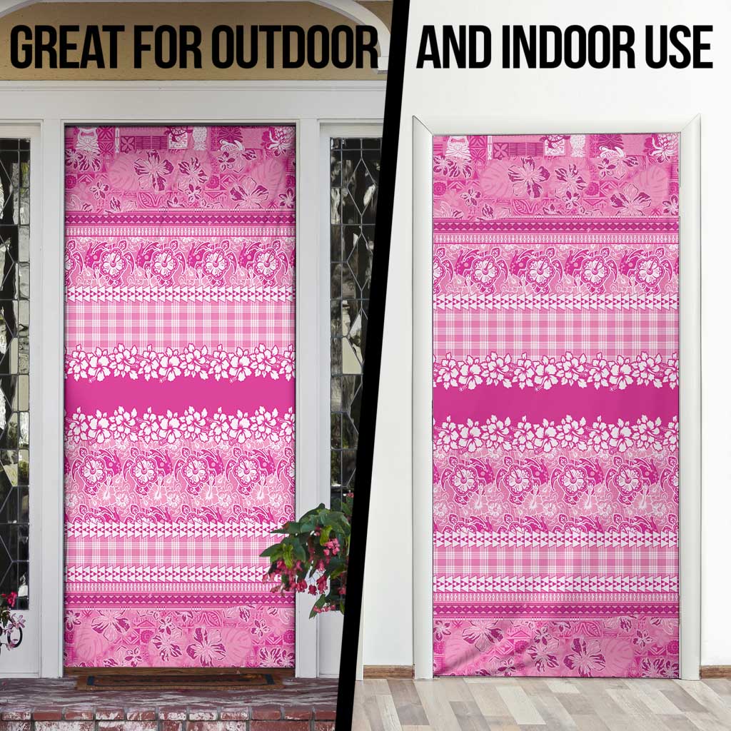 Hawaiian Hibiscus Honu Door Cover Pink Mele Kalikimaka Palaka Spirit - Polynesian Pride