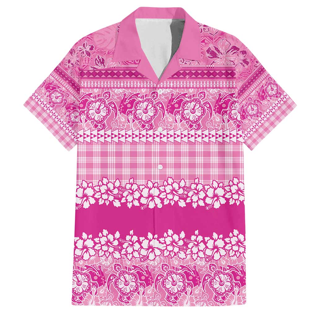 Hawaiian Hibiscus Honu Family Matching Off Shoulder Short Dress and Hawaiian Shirt Pink Mele Kalikimaka Palaka Spirit - Polynesian Pride