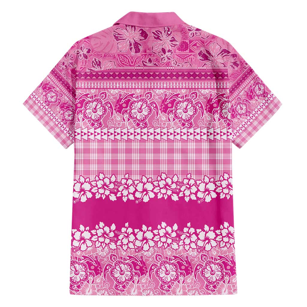 Hawaiian Hibiscus Honu Family Matching Short Sleeve Bodycon Dress and Hawaiian Shirt Pink Mele Kalikimaka Palaka Spirit - Polynesian Pride