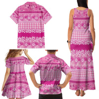 Hawaiian Hibiscus Honu Family Matching Tank Maxi Dress and Hawaiian Shirt Pink Mele Kalikimaka Palaka Spirit - Polynesian Pride