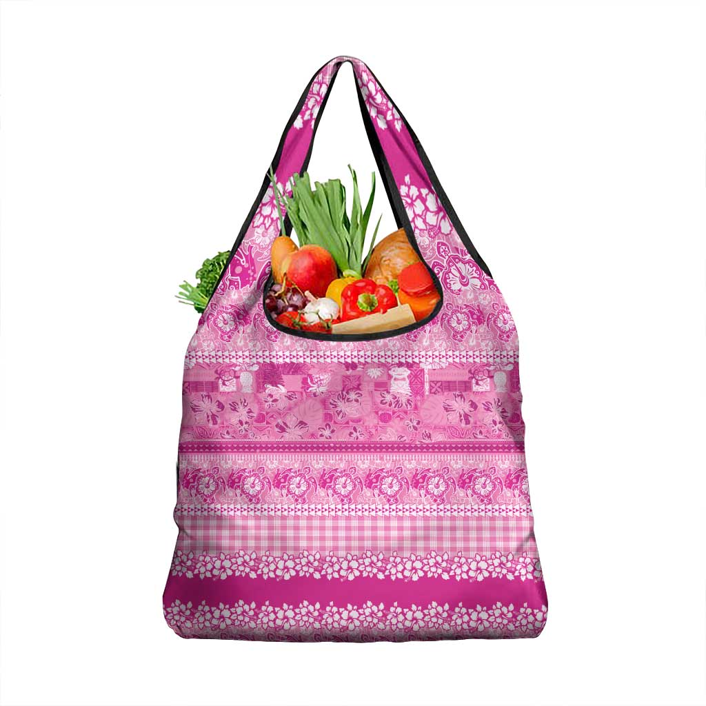 Hawaiian Hibiscus Honu Grocery Bag Pink Mele Kalikimaka Palaka Spirit - Polynesian Pride
