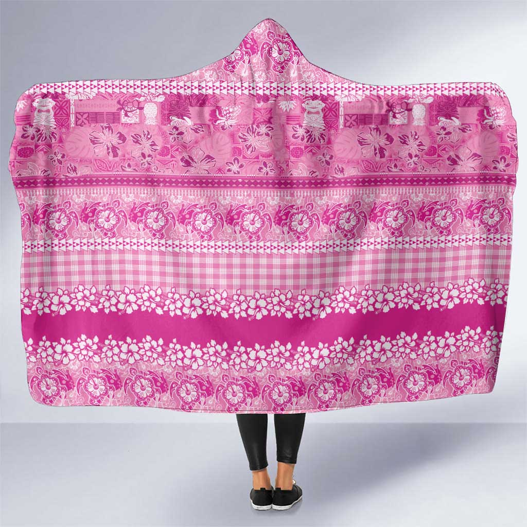 Hawaiian Hibiscus Honu Hooded Blanket Pink Mele Kalikimaka Palaka Spirit - Polynesian Pride