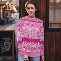 Hawaiian Hibiscus Honu Ugly Christmas Sweater Pink Mele Kalikimaka Palaka Spirit - Polynesian Pride