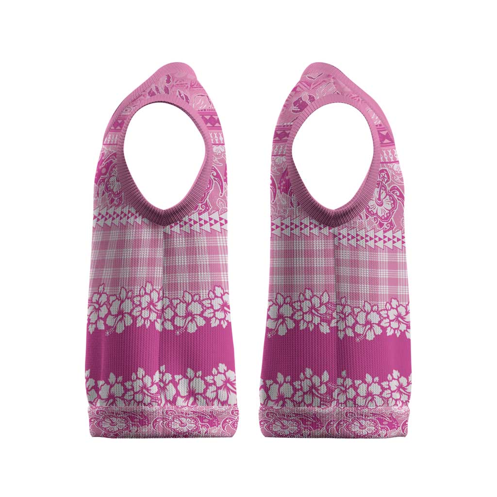 Hawaiian Hibiscus Honu Christmas Knitted V-Neck Vest Pink Mele Kalikimaka Palaka Spirit - Polynesian Pride