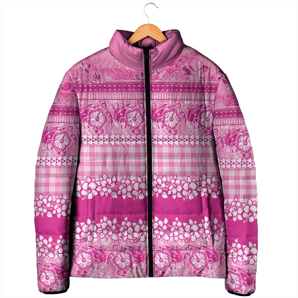 Hawaiian Hibiscus Honu Padded Jacket Pink Mele Kalikimaka Palaka Spirit - Polynesian Pride
