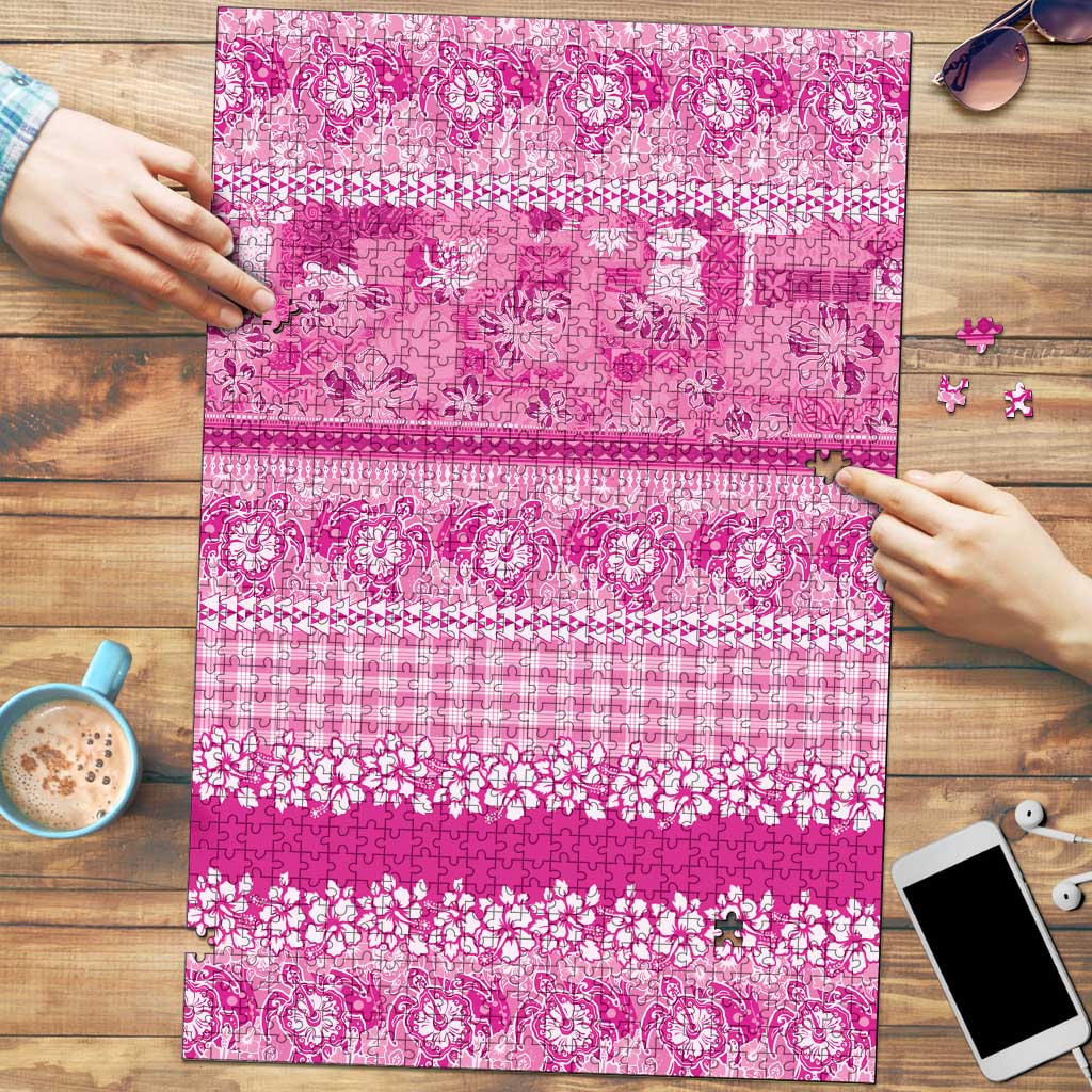 Hawaiian Hibiscus Honu Puzzle Pink Mele Kalikimaka Palaka Spirit - Polynesian Pride