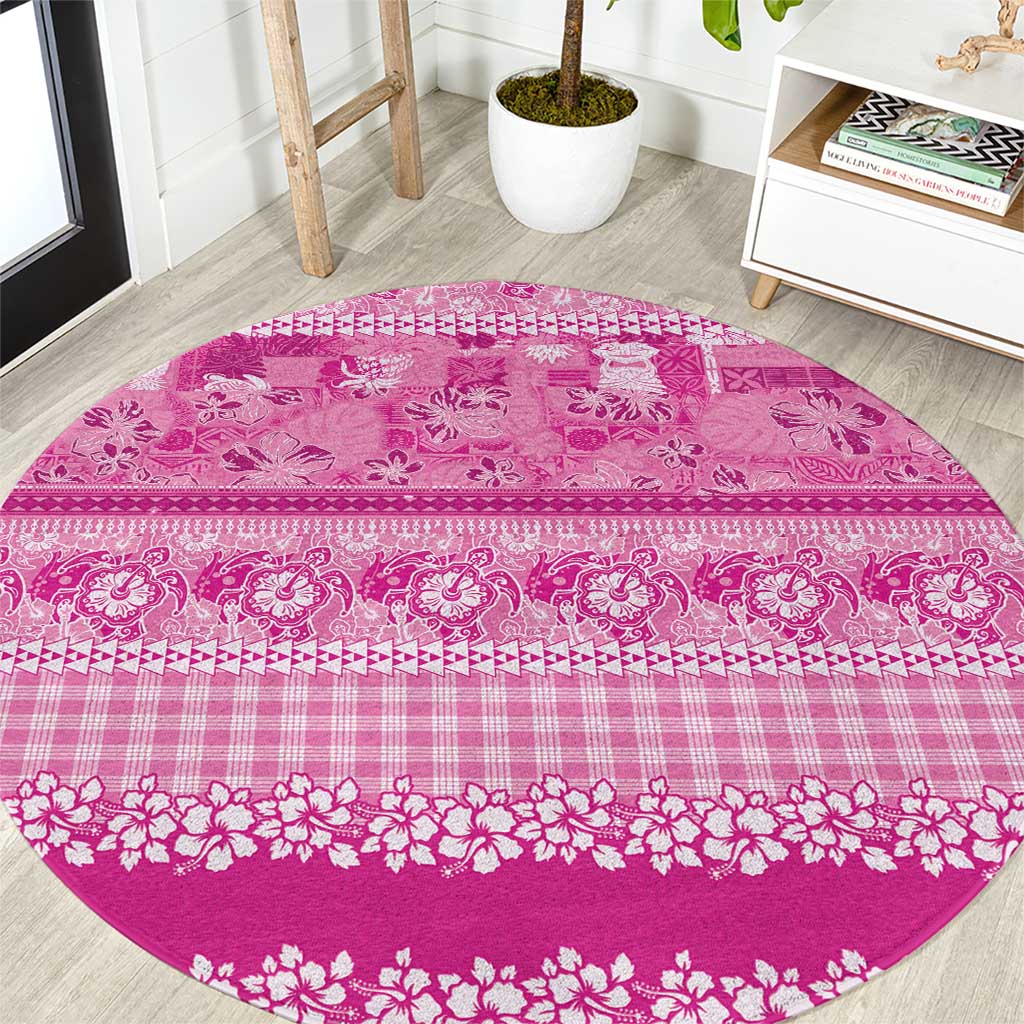 Hawaiian Hibiscus Honu Round Carpet Pink Mele Kalikimaka Palaka Spirit - Polynesian Pride