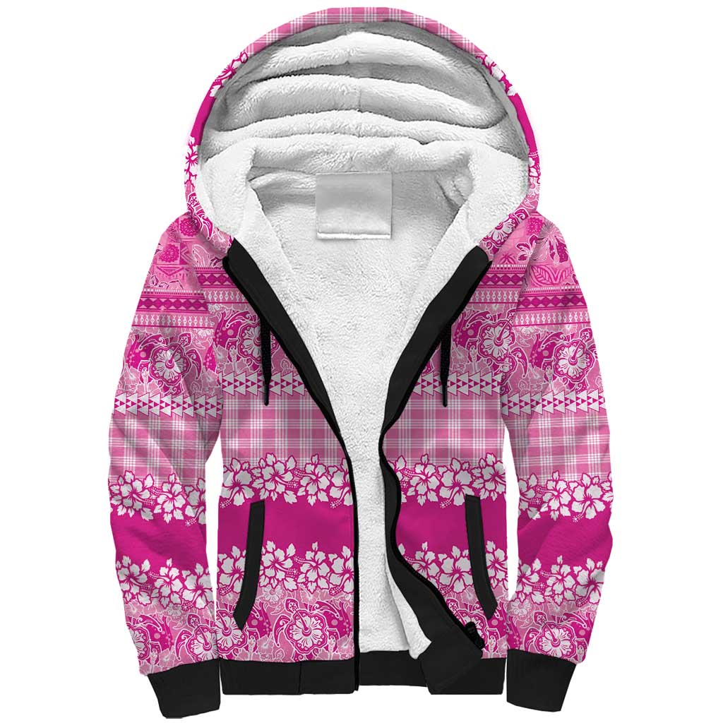 Hawaiian Hibiscus Honu Sherpa Hoodie Pink Mele Kalikimaka Palaka Spirit - Polynesian Pride